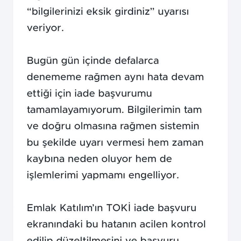 Emlak Katılım’da İade Başvurusu Sürecinde Sürekli Bilgilerinizi Eksik Girdiniz Hatası