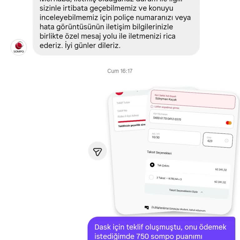 DASK Poliçesi Alırken Sompo Puanlarım Kullanılamıyor Ve Müşteri Hizmetleri Geri Dönüş Yapmadı