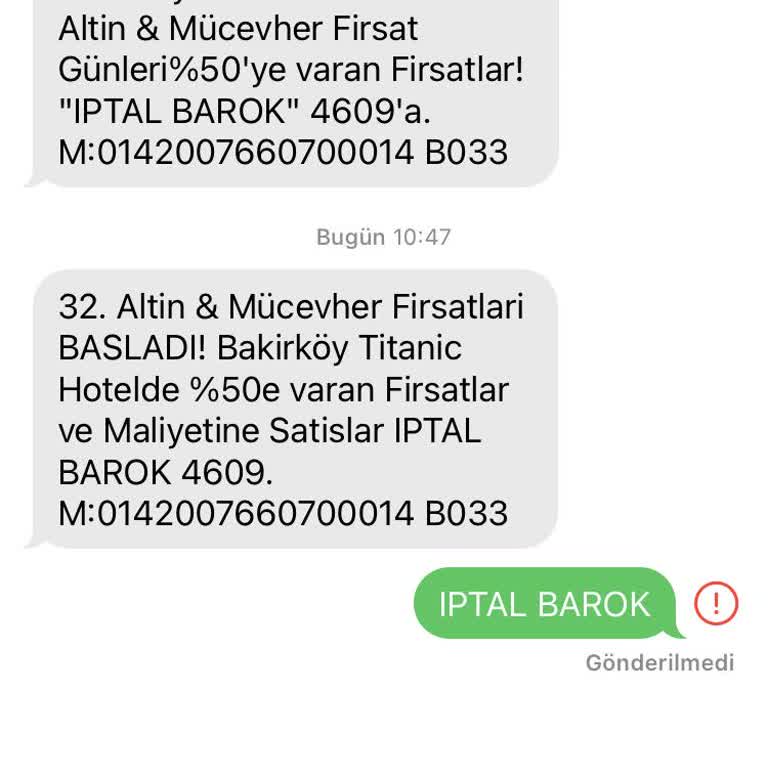 Barok Diamond Sürekli Reklam İçerikli SMS Gönderiliyor