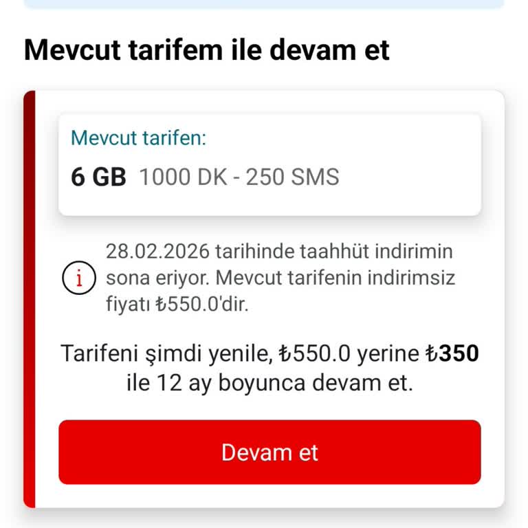 Vodafone Yanımda Uygulamasında Taahhüt Yenileme Teklifi Uygulanmadı