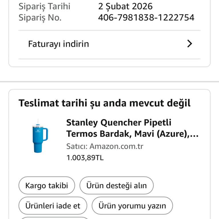 Amazon Stanley Termos Teslimatı Gecikmesi Ve Kargo İletişim Sorunu