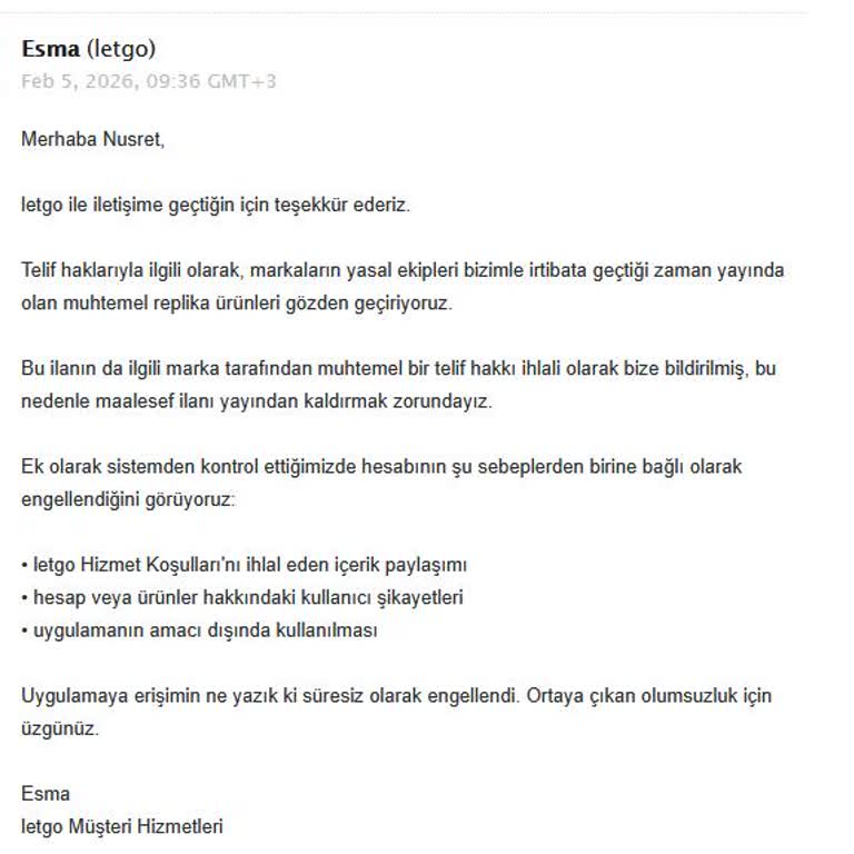 Letgo Hesabım Açıklama Olmadan Süresiz Kapatıldı: Detaylı Açıklama Talebi