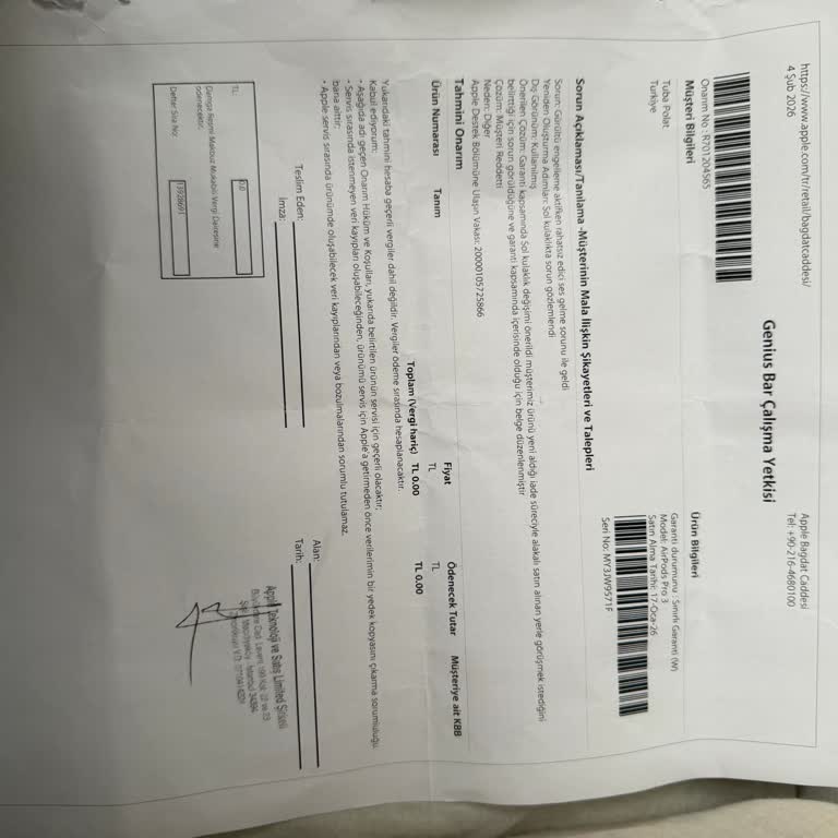 AirPods Pro 3. Nesil Aktif Gürültü Engelleme Titreşim Sorunu Nedeniyle Ayıpsız Değişim Talebi