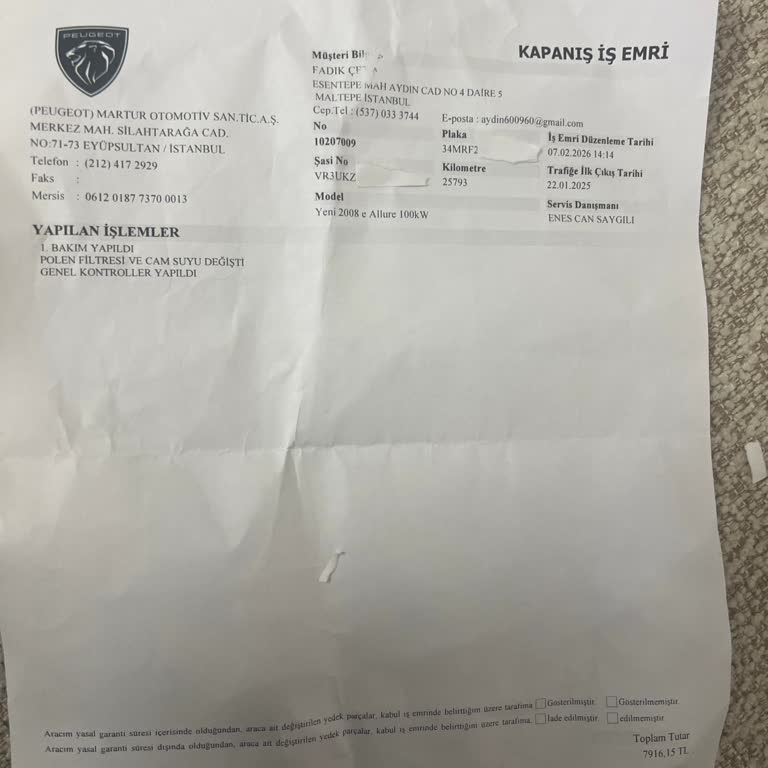 Peugeot Yetkili Serviste Batarya Kontrolü Yapılmadığı Ve Ücret İadesi Talebi
