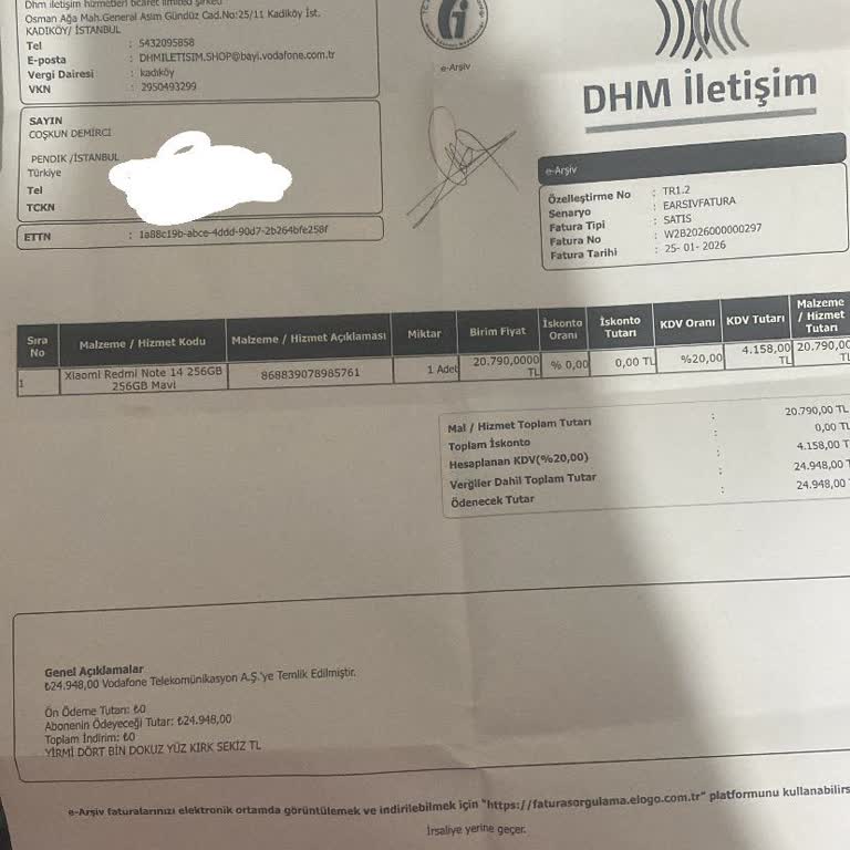Vodafone'dan Arızalı Xiaomi Telefon Ve Hatalı Fatura Nedeniyle Mağduriyet