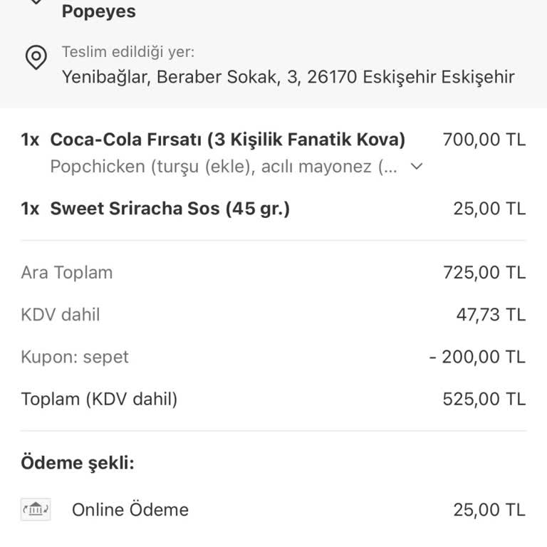 Teslim Edilmediği Belirtilen Popeyes Siparişinin Ücret İadesi Ve Telafi Talebi