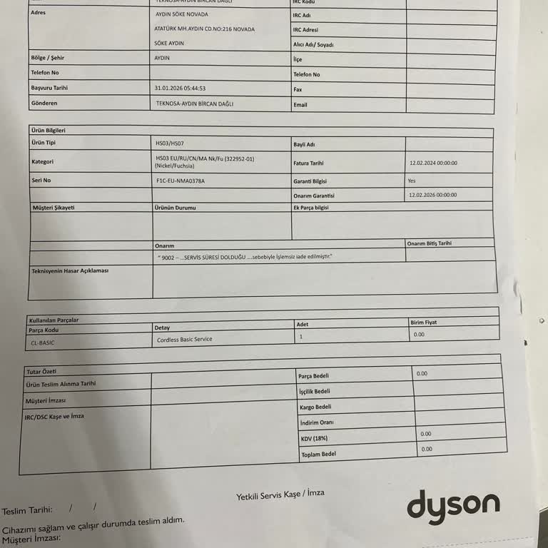 Dyson Corrale Saç Düzleştiricinin 2 Yıllık Garanti Hakkı Reddedildi Ve Ücretli Tamir Talep Edildi