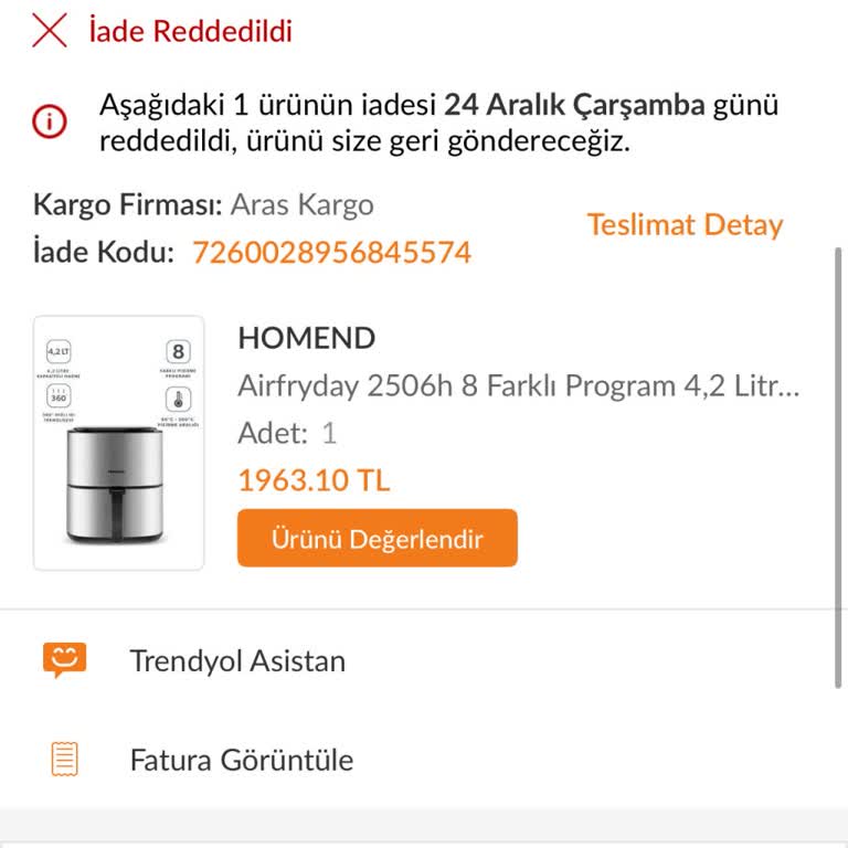 Ödenen 2000 TL Airfryer Teslim Edilmedi, İade Bekleniyor