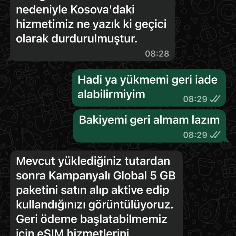 Kosova’da Kullanılamayan ESIM Paketi İçin Ücret İadesi Talebi