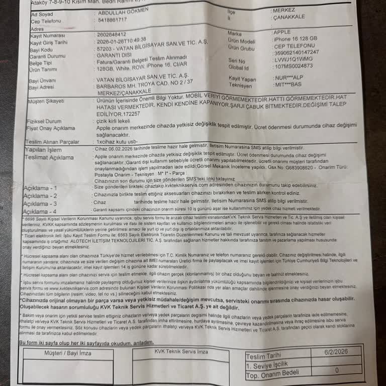 Garanti Dışı Açılma İddiası İle Karşılaşılan İphone 16 Şebeke Ve Pil Sorunları