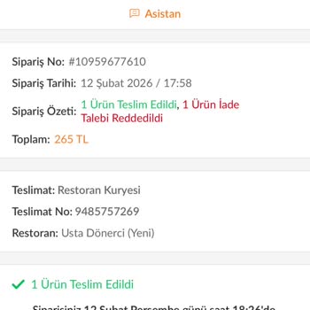 Ücretli Siparişimde Üç Döner Eksik Çıktı Ve İade Talebim