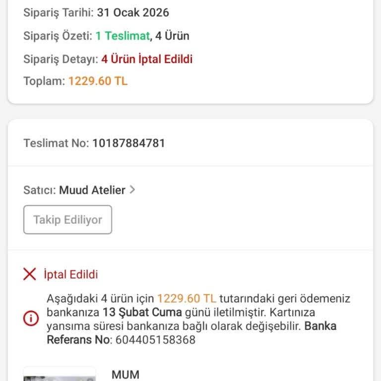 Trendyol'dan Muud Atelier Siparişinde Teslimat Gecikmesi Ve Uygun Olmayan Teslimat Teklifi