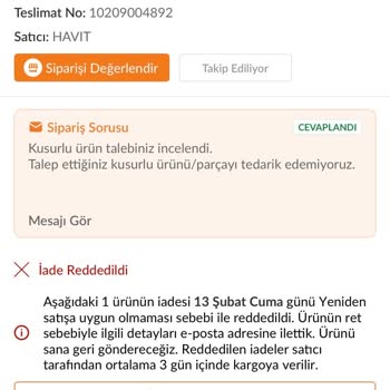 Mikrofon Sorunlu Havit Kulaklık İadesi Reddedildi 1699 TL Geri Ödeme Talebi
