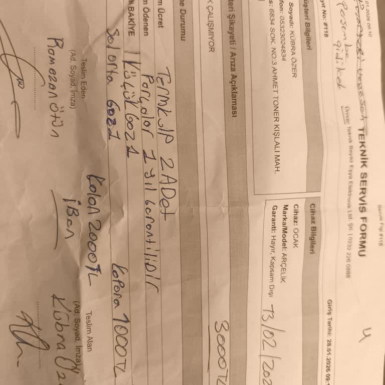 Kapora Ücretinin Faturasız Alınması Ve Servisin Gecikmesi