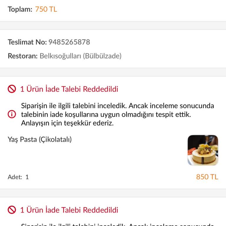 Teslim Edilmemiş Sipariş Teslim Edildi Olarak Gösteriliyor Ve İade Talebi Reddediliyor
