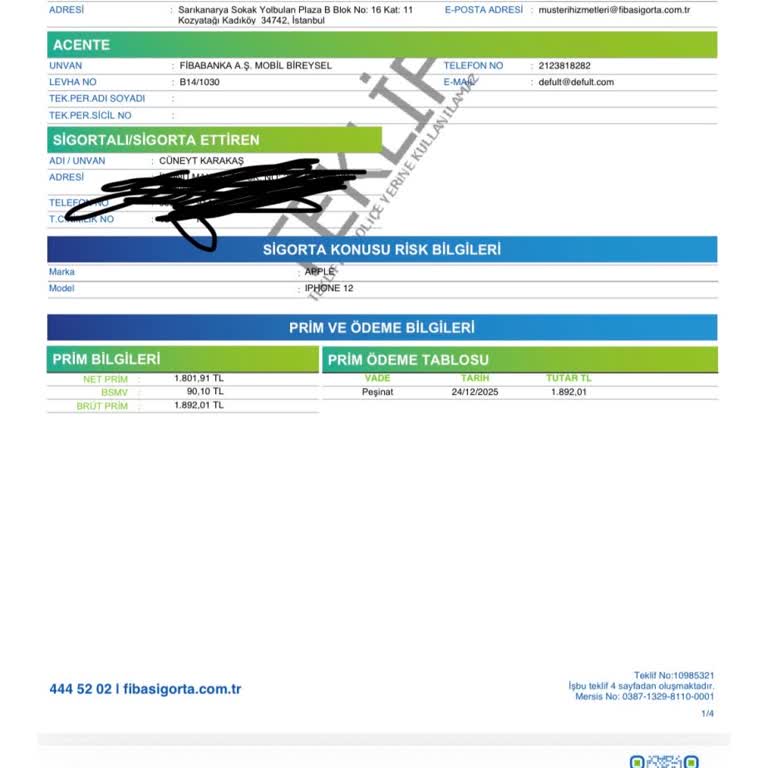 İzinsiz Sigorta İşlemi Ve 1.892 TL Ücret İadesi Talebi