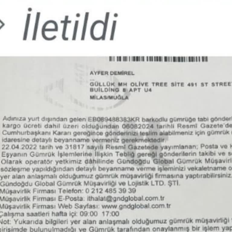 Kore'den Gelen Hediyenin Gümrükte Takılması Ve Teslim Edilmemesi