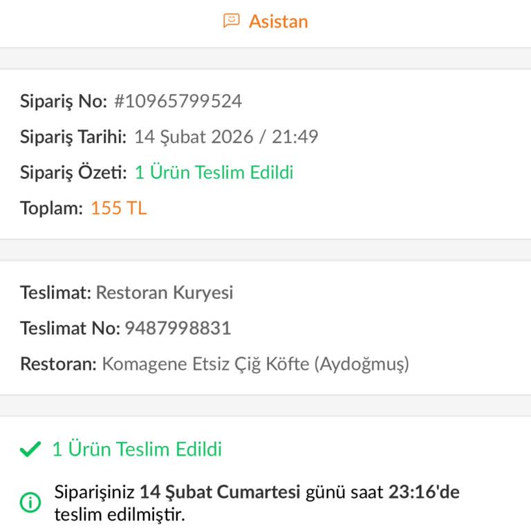 Teslim Edilmemiş Siparişin Hatalı Teslim Edildi Olarak İşaretlenmesi