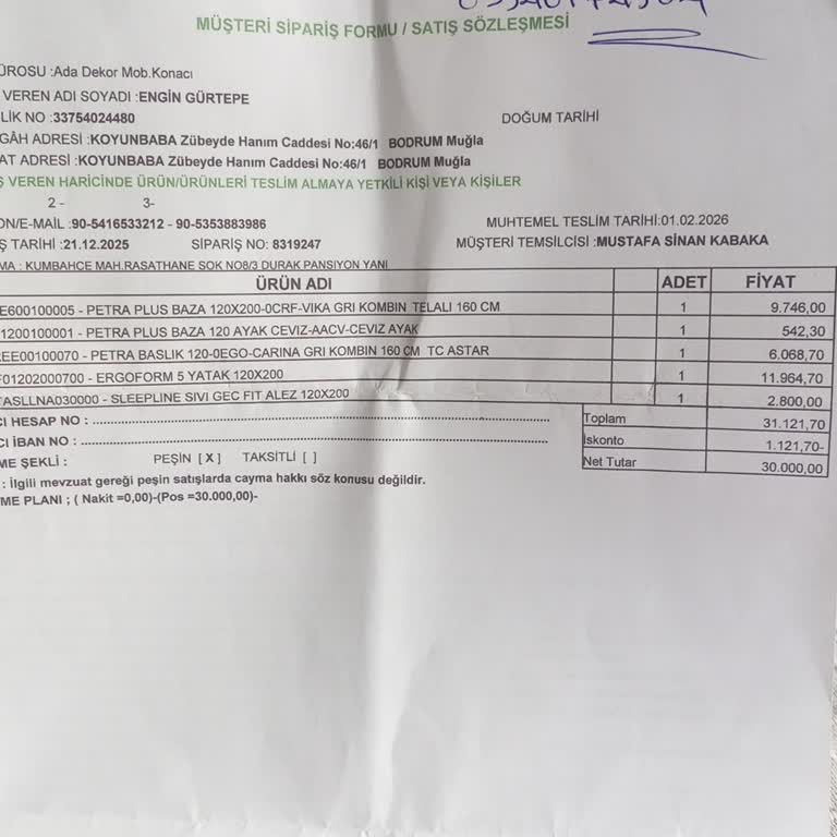 Teslim Edilmeyen Yatak Seti İçin 30.000 TL İadesi Talebi