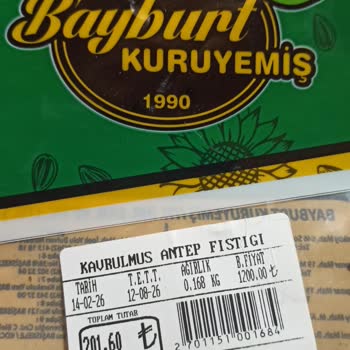 Bayburt Kuruyemiş Satın Alınan Kavrulmuş Antep Fıstığının Bayat ve Bozuk Olması