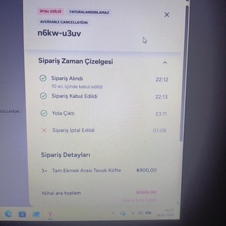 Yemeksepeti’nin Keyfi Sipariş İptali Ve 900 TL Zararım