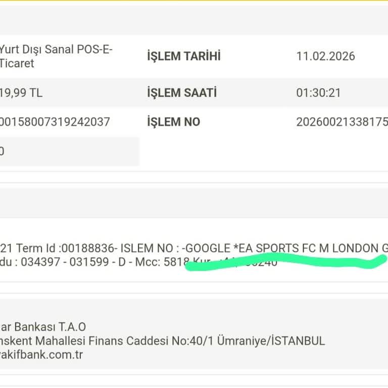 VakıfBank Kartımdan İzinsiz Google EA Sports Ödemesi İadesi Talebi