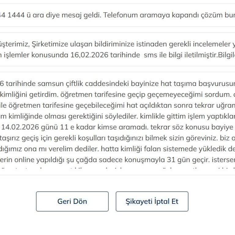 Türk Telekom’da Öğretmen Tarifesi Yanlış Tanımlanması Ve Hattın Kilitlenmesi