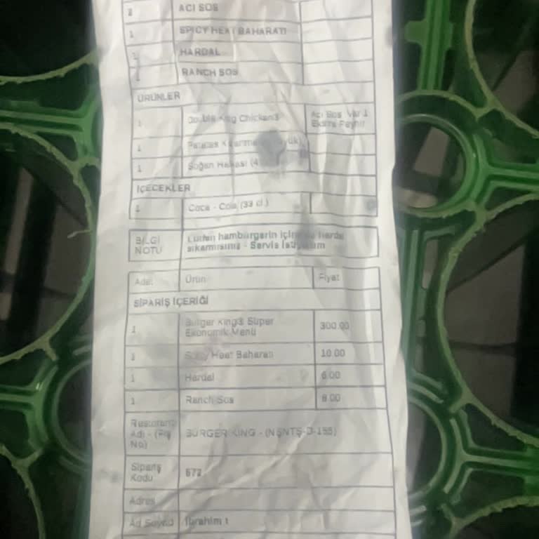 Siparişteki Sos Ve Ekstra Ürünler Eksik, Ödenen Ücret İadesi Talebi