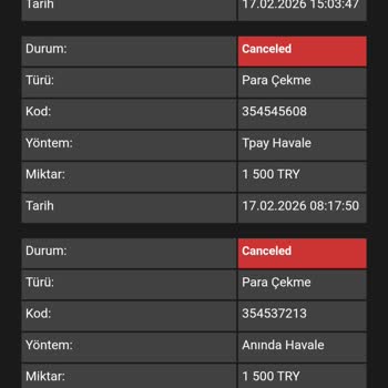 1500 TL Çekim Talebim Sürekli İptal Ediliyor Ve Açıklama Alamıyorum