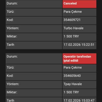 1500 TL Çekim Talebim Sürekli İptal Ediliyor Ve Açıklama Alamıyorum