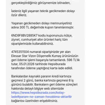 Sipariş İptali Ve 590 TL Geri Ödeme Gecikmesi