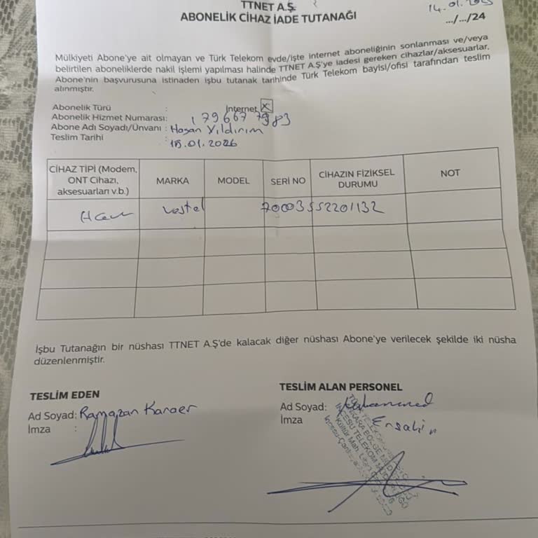 Teslim Ettiğim Modem Ve Tivibu Cihazları İçin Haksız Fatura Ve İade Talebi