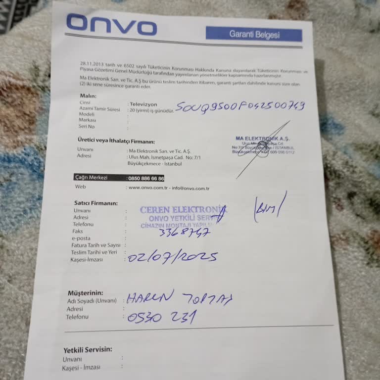 Garanti Kapsamındaki Televizyon İçin 9.000 TL Olmayan Ücret Talebi