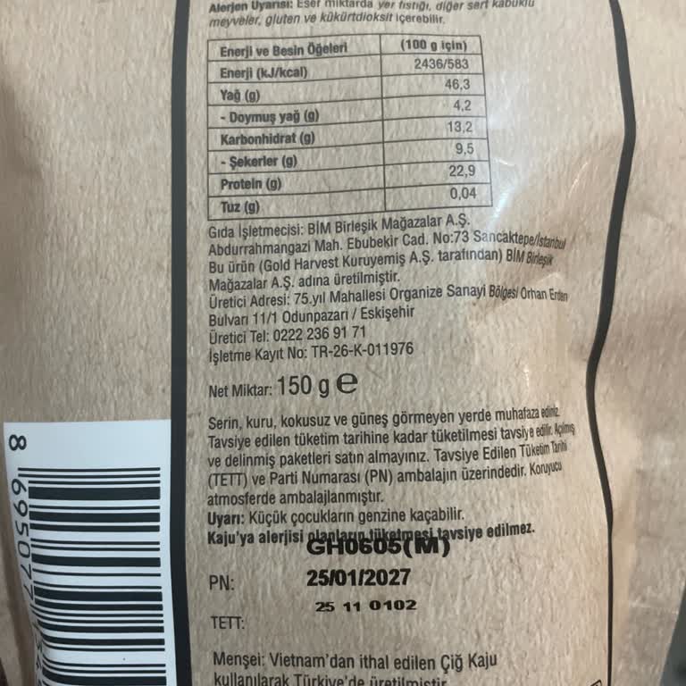 Harras Çiğ Kaju Fıstıkta Kimyasal Koku Ve Bozuk Tat, Sağlık Riski