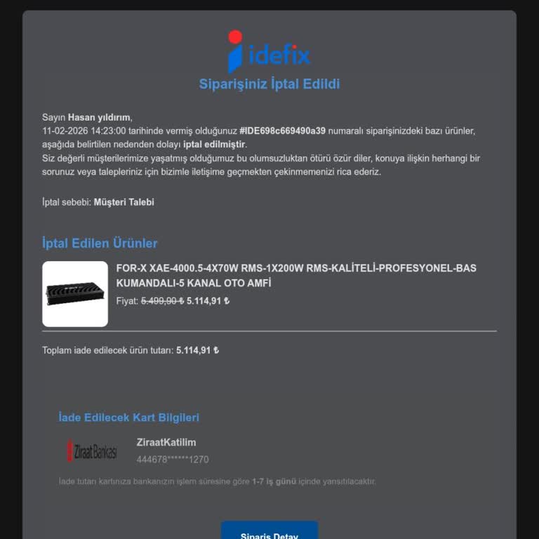 İdefix'te Siparişim Kargoya Verilmedi, İptal Edildi