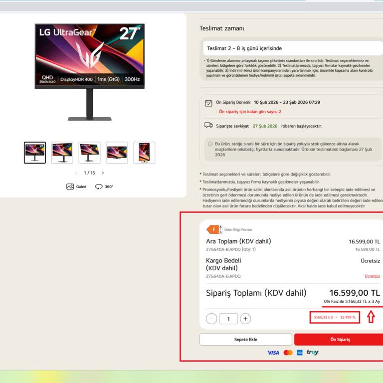 LG Online Mağazada Görünen Fiyat Sepette 1.100 TL Artıyor
