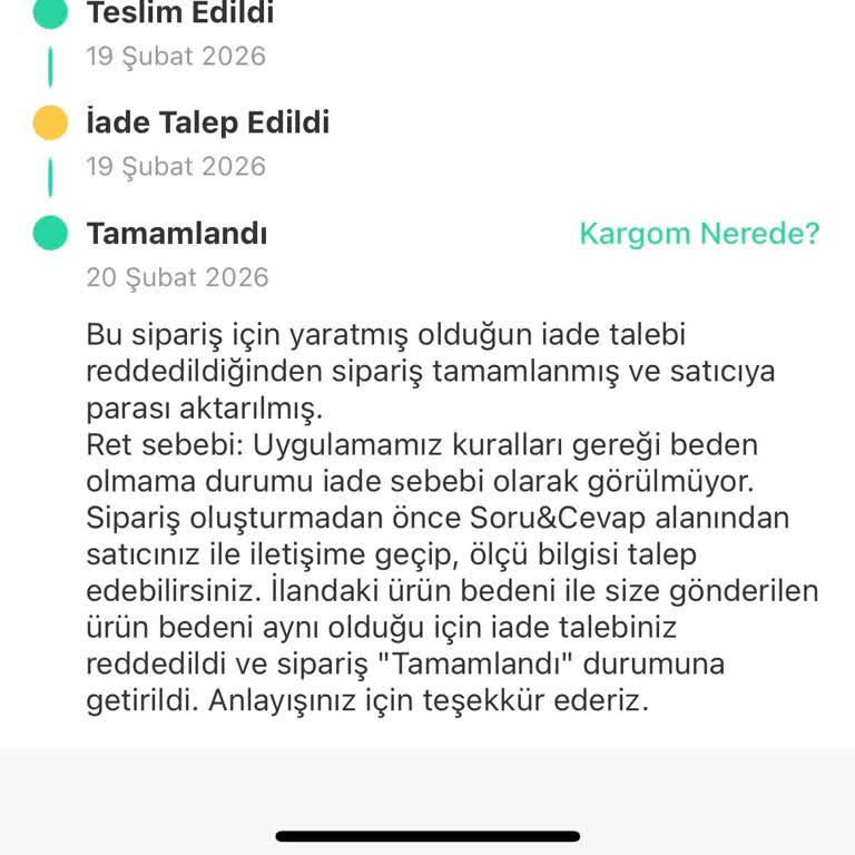 Dolap’tan 40 Beden Ürün Yanlış Bilgiyle Satıldı Ve İade Reddi Haksız