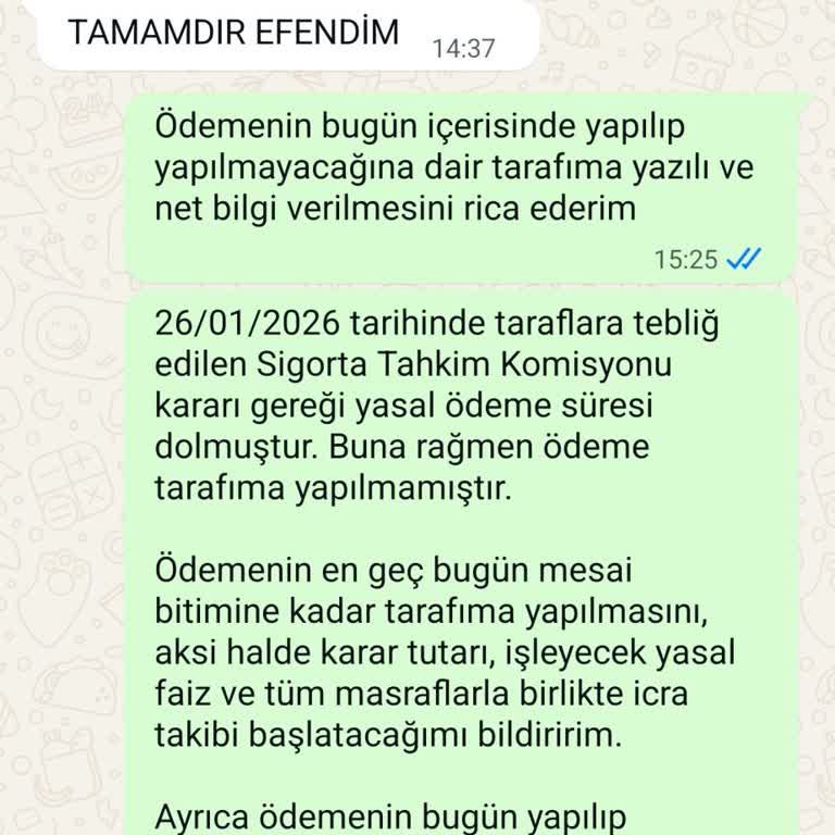 Tahkim Kararına Rağmen Araç Değer Kaybı Ödemesi Yapılmadı