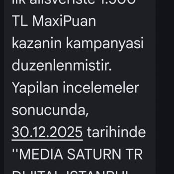 Media Markt Ve İş Bankası’ndan 1.500 TL MaxiPuanın Red Edilmesi