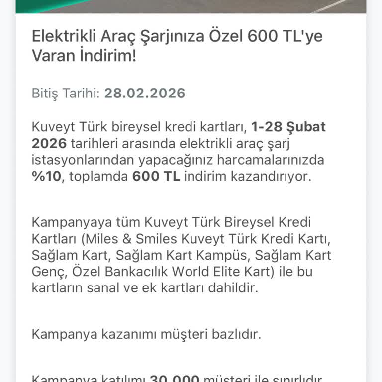Kuveyt Türk Elektrikli Şarj Kampanyasında MCC Kodu Değişikliği Nedeniyle İade Alınamıyor