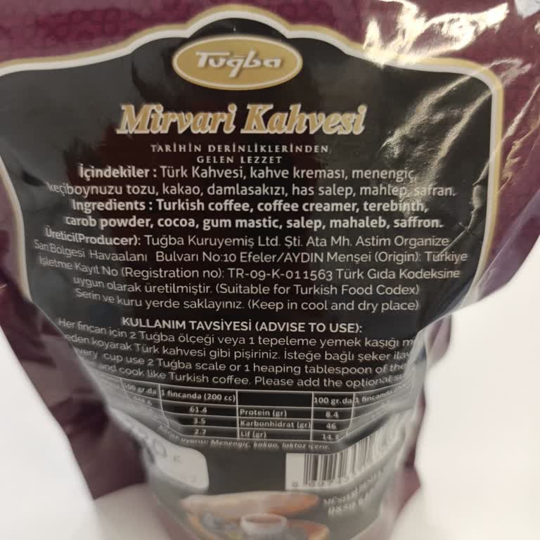 Mirvari Kahvesi Ambalajında İçerik Bilgisi Eksik