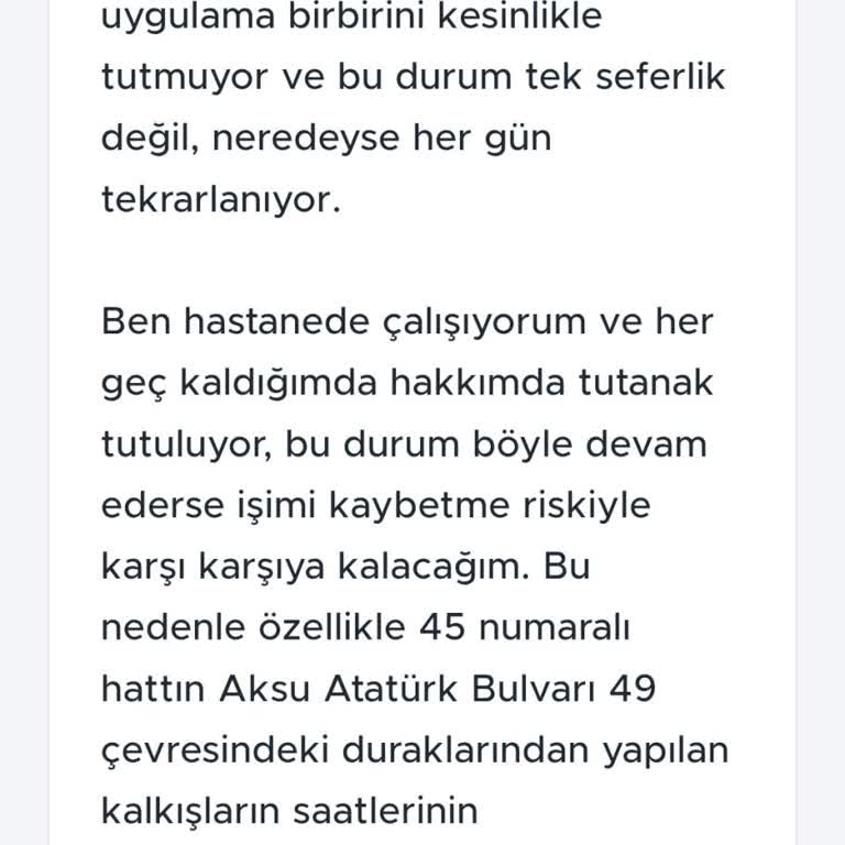 45 Numaralı Otobüs Hattı Sürekli Gecikmeler İşimi Tehlikeye Atıyor