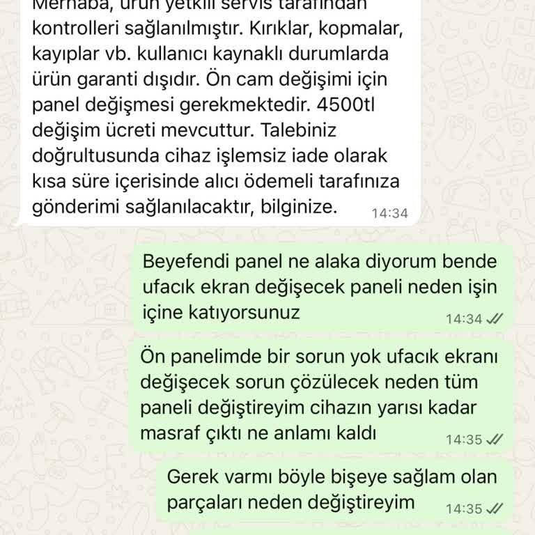 Garanti Kapsamı Dışında İstemeden Değiştirilen Ön Panel İçin 4500 TL İade Talebi
