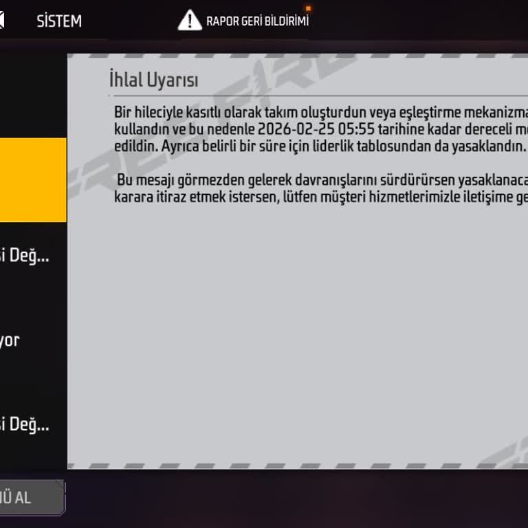 Dereceli Maç Ve Grup Katılım Yasaklaması İçin Açıklama Ve Kaldırma Talebi