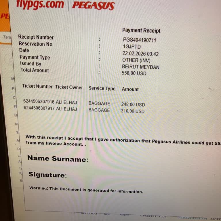Pegasus Airlines Дважды заплатил за 30 кг багажа на рейсе Бейрут – Стамбул – Москва — требую возврат