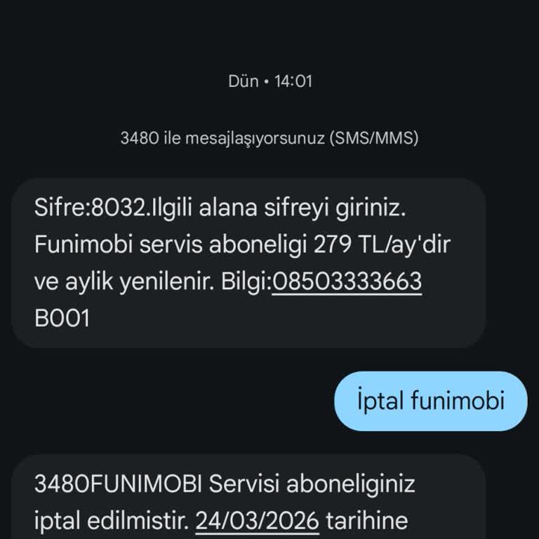 İzinsiz Funimobi Aboneliği İptali Ve Ücret Düzeltmesi