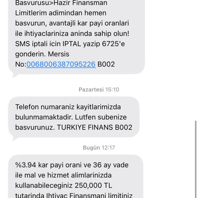 Türkiye Finans'tan Gelen Reklam SMS'leri İptal Edilemiyor