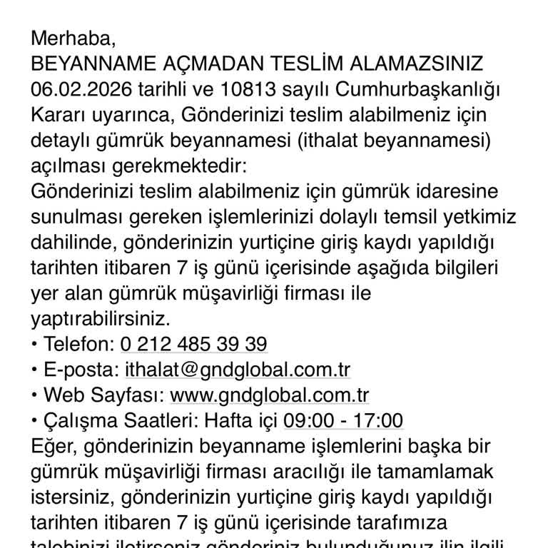 Kişisel Kullanılmış Kıyafet Kargosunun Gündoğdu Gümrük Tarafından Teslim Edilmemesi