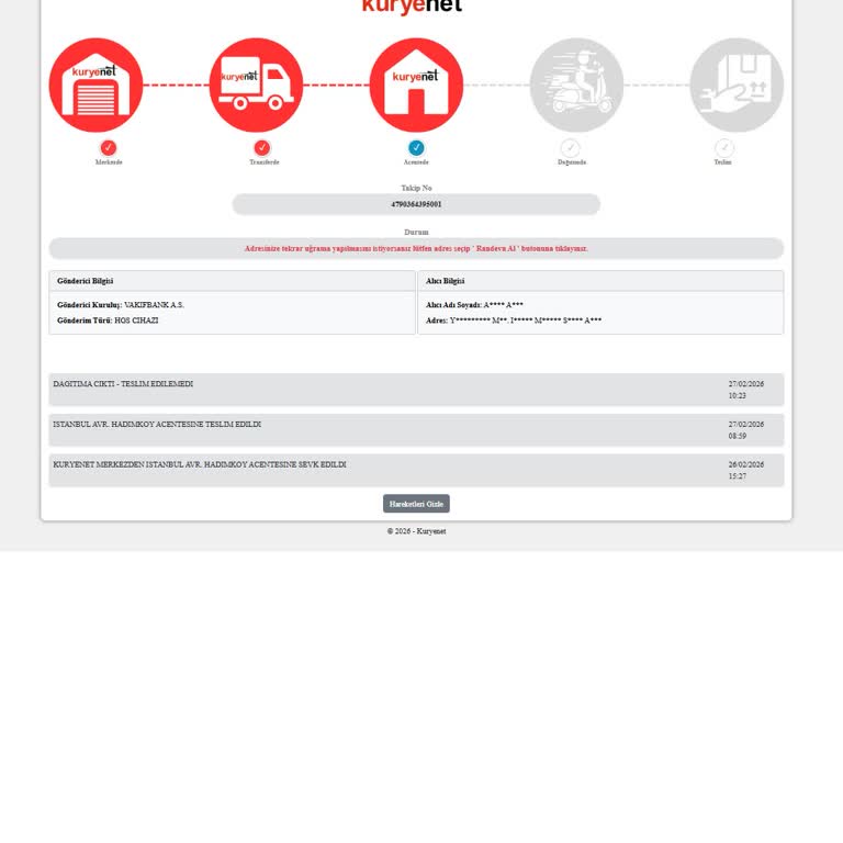 Adresimdeyim, Kurye Yanlış Teslimat Notu Giriyor