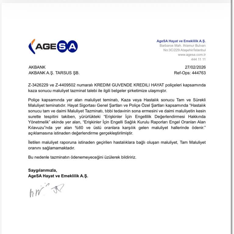 Agesa’nın 13% Engellilik İçin Tazminat Reddi Haksız